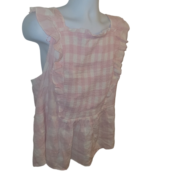 🌸Old Navy Pink Sleeveless Ruffle Trim Smocked Gingham Top - Picture 4 of 9